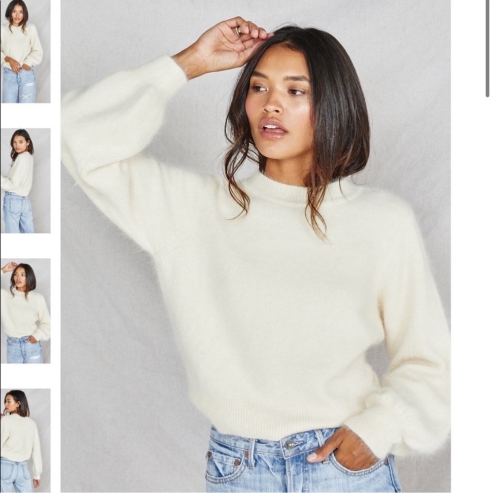 Sage the Label Inamorata Angora Yarn Soft Bishop Sleeve Sweater in Cream. Size S